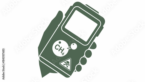Portable gas detector device illustration representing hazardous gas monitoring, chemical safety measurement, industrial detection equipment and workplace environmental protection in flat icon style