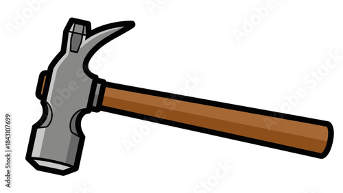 Claw hammer tool illustration representing construction work, carpentry equipment, home repair, woodworking task and building maintenance in simple flat design style