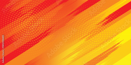 Abstract Sports Background with Orange and Red Gradient Brushstrokes and Halftone Effect