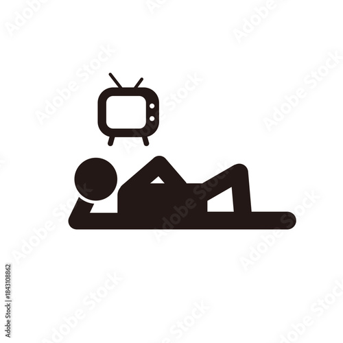 寝ながらテレビを見ている人のピクトグラムアイコン
