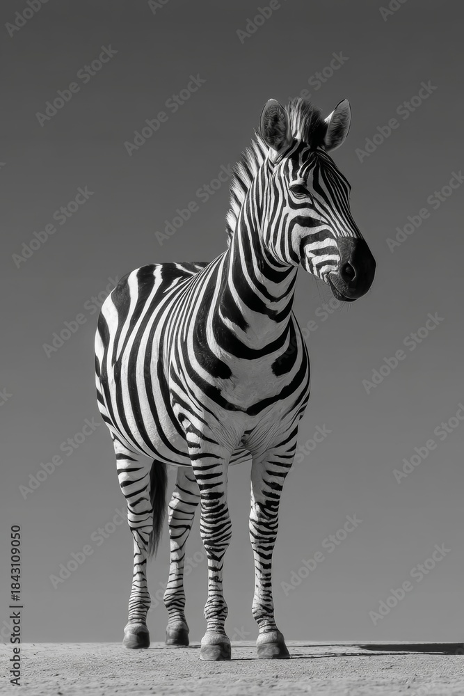 Obraz premium Zebra standing on sandy ground with clear sky in the background during bright daylight hours