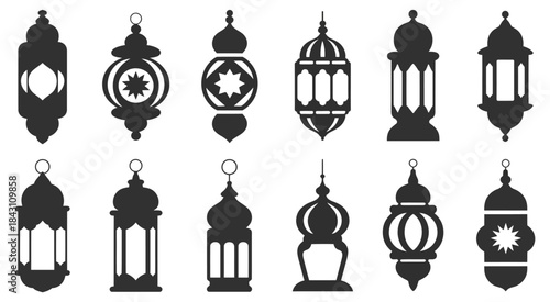 Traditional Islamic Lantern Silhouettes, a versatile vector series showcasing intricate and ornamental lantern shapes perfect for Islamic festival design