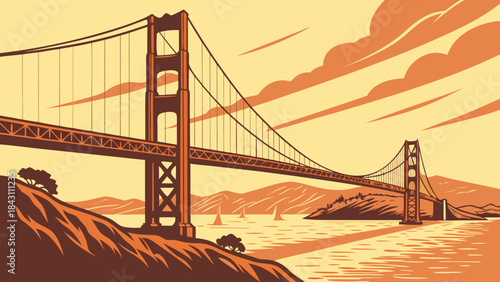 Golden gate bridge in san francisco, iconic landmark over water and hilly landscapes. Suitable for travel blogs, city guides, and tourism websites.