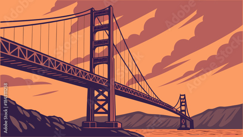 Golden gate bridge in san francisco, a stunning architectural marvel with a shimmering golden hue. Suitable for travel websites and publications.