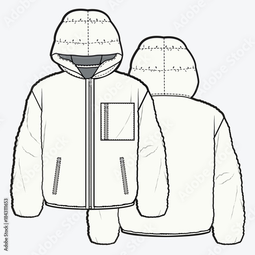 Boys puffer jacket vector design technical drawing by adobe illustrator.