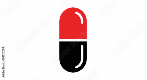 Red and black capsule icon representing medicine, pharmacy, health, and treatment concepts for digital and print use
