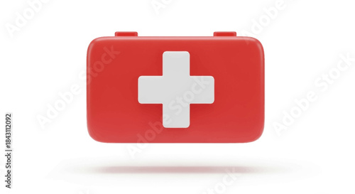 A simple and clean red first aid kit with a white cross, isolated on a white background