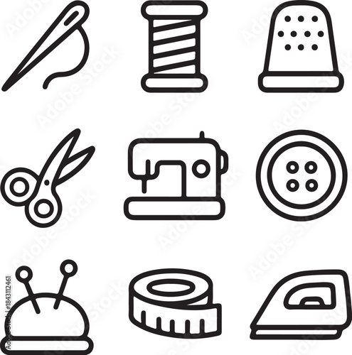 Sewing Day Minimal Line Icons Set