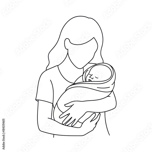 Mother holding her newborn baby in her arms.