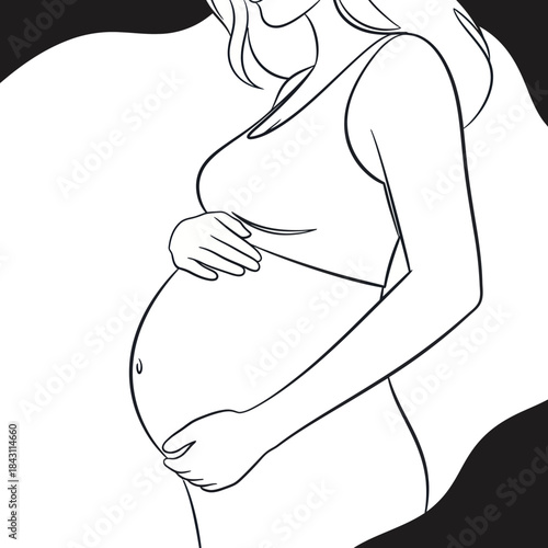 Pregnant woman cradling her baby bump with care and affection.