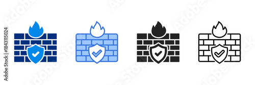 Firewall Icon Set Multiple Style Vector Illustration. 