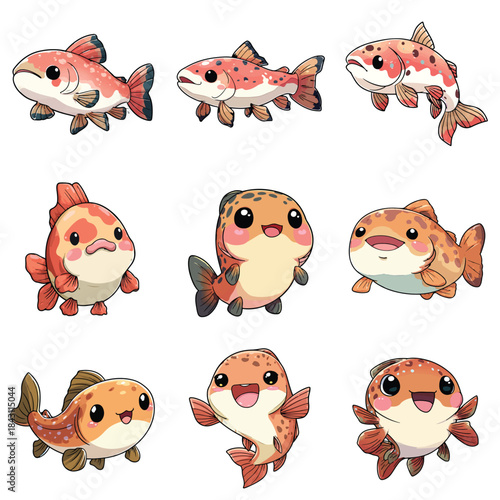 Set Icon of trout style minimal flat