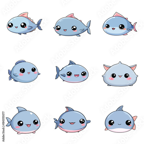 Set Icon of tuna style minimal flat