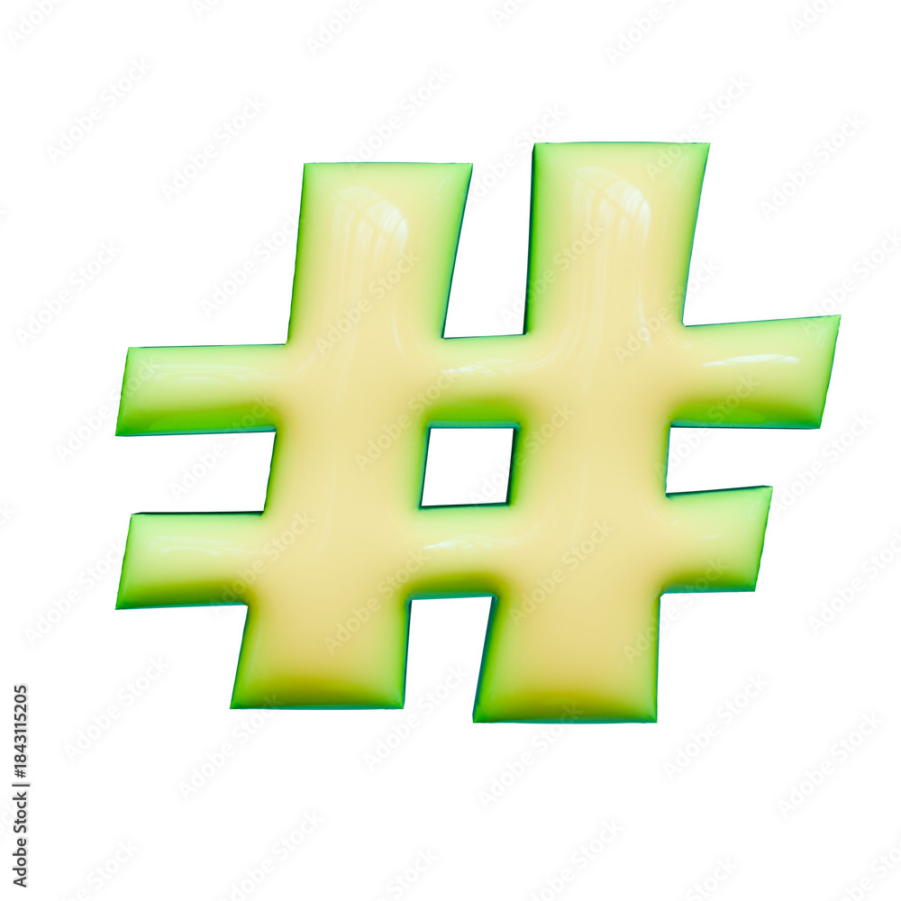 Obraz premium Alphabet, Number and Symbol 3D Render Word Luminous Yellow Green Gloss Form