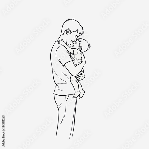 Father lovingly holding his baby in a tender embrace.