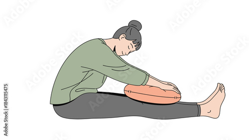 Woman sitting and relaxing with a cushion, depicting wellness and personal care