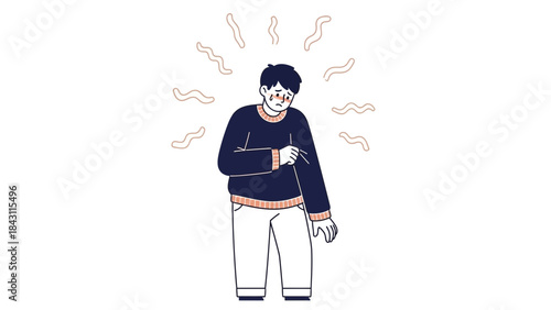 Illustration depicting a stressed man with a gloomy expression and an uneasy sensation about him