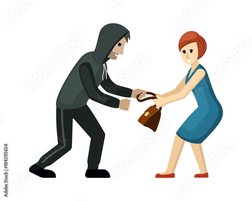 robber character. cartoon burglary thief, criminal character doing violent robbery, stolen things. vector cartoon flat graphics.