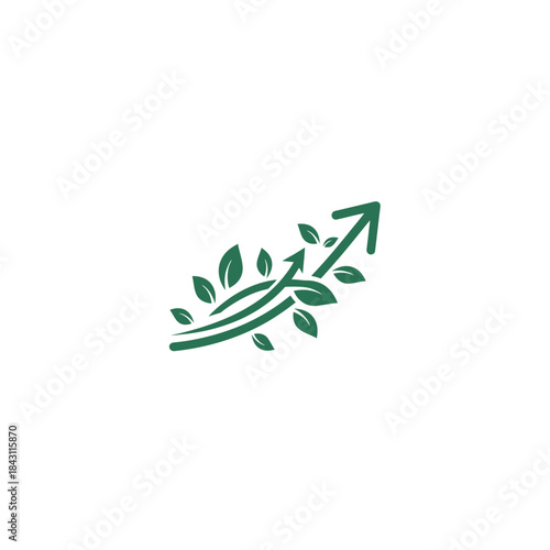 Green arrow with leaves symbolizing growth, sustainability, and environmental progress.
