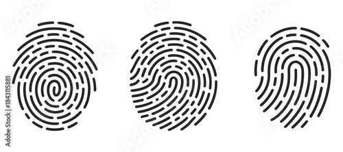Fingerprint icons, featuring thumb and finger print logos, unique biometric patterns, personal ID and identity verification, perfect for security, authentication, and vector illustration