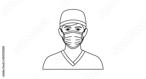 A doctor wearing a surgical mask and cap, symbolizing healthcare professionals and medical care during a pandemic