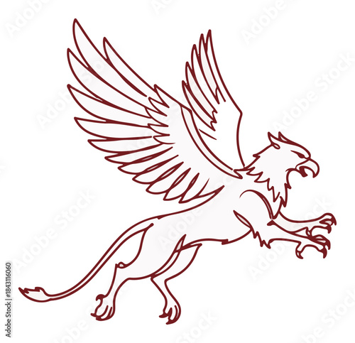 Mythical griffin creature in a single line art style. Heraldic gryphon vector for a logo or tattoo design.