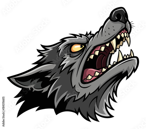 Ferocious Wolf Head Mascot Howling – Aggressive Wild Canine Vector Emblem