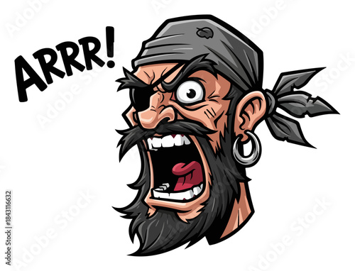 Shouting Pirate Head Arrr – Fierce Buccaneer Mascot Vector
