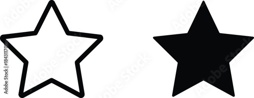 Outlined and Filled Black Star Icons for Rating, UI Design, Contrast Symbol, Graphic Elements, Minimalist Vector Isolated on White