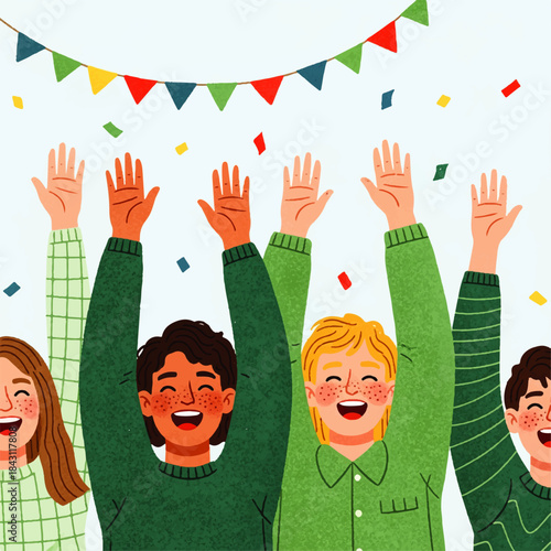 A cute cartoon gnome with a green hat and white beard sits in lush grass with shamrocks, happily holding a smiling cartoon carrot. Whimsical illustration.