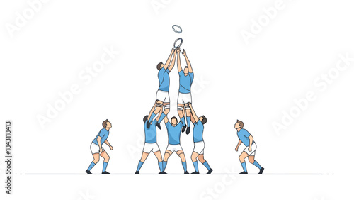 Rugby Players in a Lineout Formation Competing for the Ball