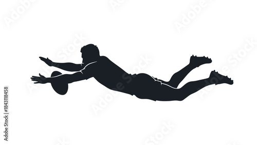 Athlete Diving To Score Try In Silhouette Dynamic Sports Action Vector