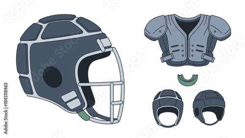 Protective Gear for Contact Sports Helmet Shoulder Pads and Liners
