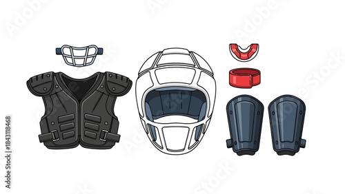 Protective Athletic Gear for Full Contact Sports Helmet Pads Mouthguard and Face Mask