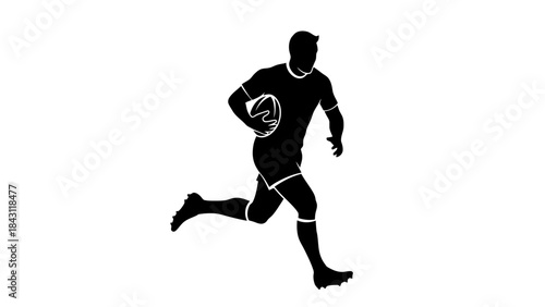 Silhouette of Rugby Player Running with Ball Athlete Silhouette Vector Graphic Sport and Fitness Concept