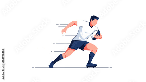 Athletic Player Sprinting with Oval Ball on Field Sports Action Illustration
