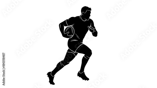 Silhouette of Athlete Running with Ball Athletic Sport Concept