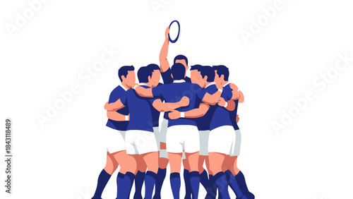 Rugby Team Huddle Celebrating Victory Unity and Sportsmanship