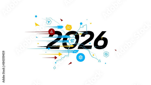2026 colorful abstract motion happy new year vector illustration