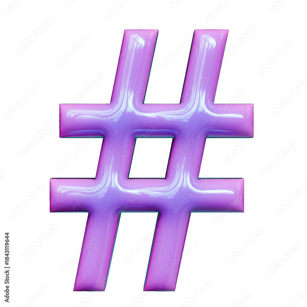 Obraz premium Alphabet, Number and Symbol 3D Render Word Electric Violet Candy Gloss Sculpture