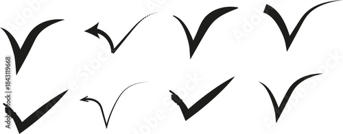 Collection of various black checkmark and tick icons