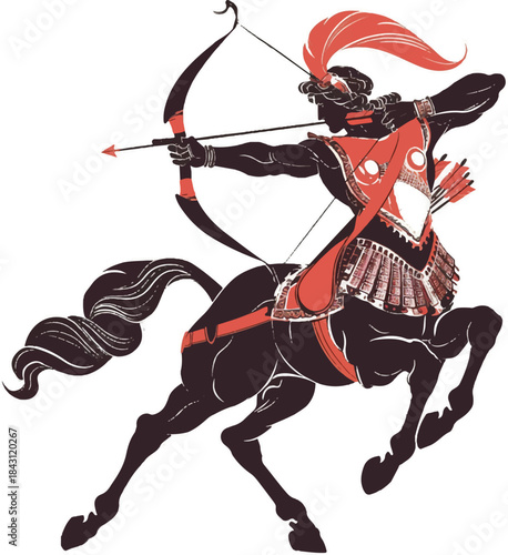 The Archer: An artistic rendering of a mythical centaur, poised with bow and arrow, embodying strength and precision, ready to strike