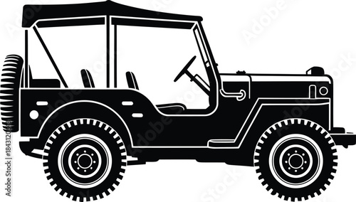 Black outline silhouette illustration of offroad jeep car vector design graphic