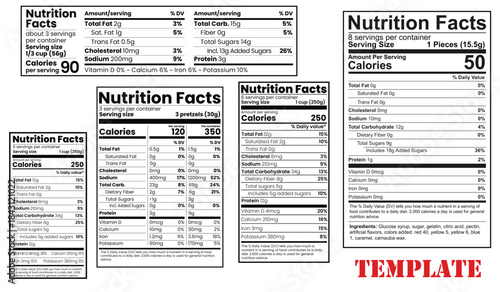 Nutrition Facts, Supplement facts, Nutrition facts template, Nutrition Facts Vector Set, Including Editable Templates,  Easy-to-Update Nutrition Facts Labels	