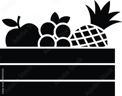 Wooden box with fruits illustration of food container for fresh market products