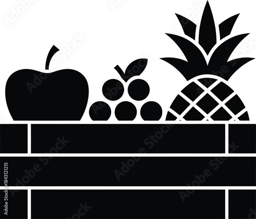 Wooden box with fruits illustration of food container for healthy eating concept