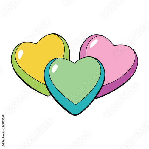 A playful pile of colorful candy hearts, each with sweet pastel shades and tiny messages, perfect for spreading love, fun, and a cheerful, sugary vibe.
