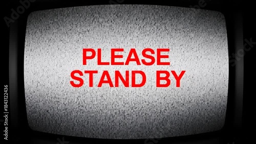 TV Static with Prompt: An image of a television screen displaying static with the urgent message PLEASE STAND BY. This image evokes a sense of anticipation and interruption.