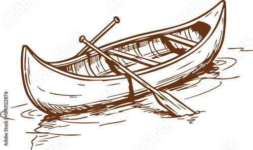 Rowboat with oars on shore