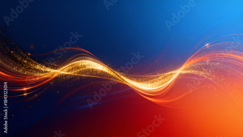Abstract digital artwork featuring glowing, flowing light waves across a gradient blue to red background, evoking a sense of energy and futuristic design.
